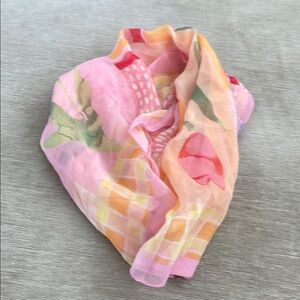 Laura Ashley Pink and Orange Scarf with Delicate Watercolor Design